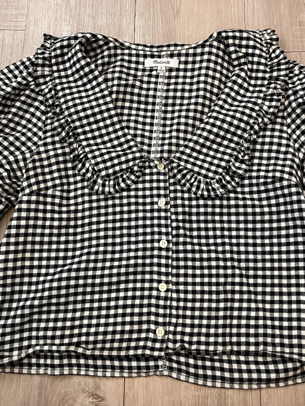 MADEWELL Flannel Puff-Sleeve Top in Check M - Picture 2 of 3